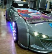 Дитяче ліжко машина Star Premium Mersedes GT Gray 160х80 см з підсвічуванням, музикою, шкіряний салон, пультом
